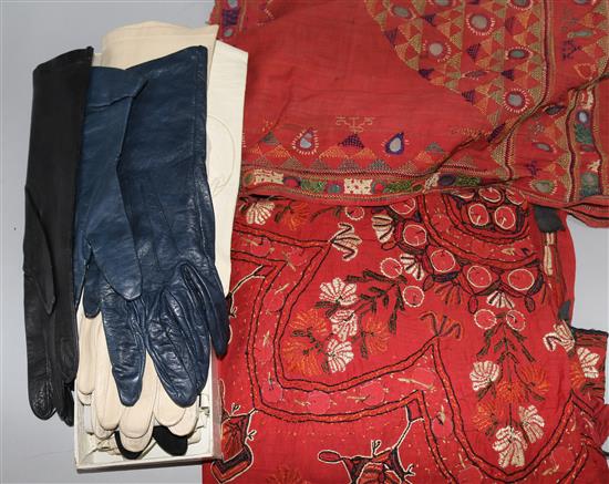 Indian fabrics (2) and assorted gloves